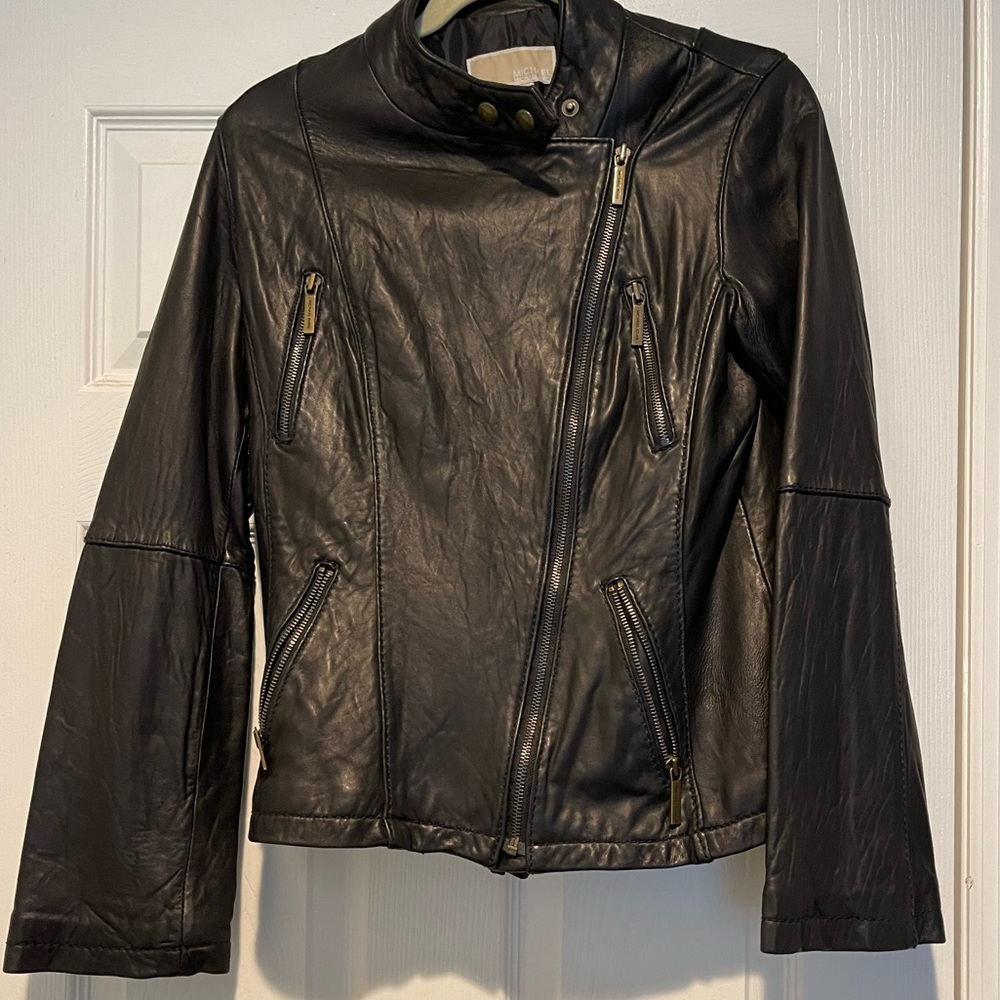 Michael Kors Leather Jacket - Black- Size M